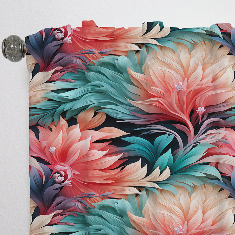 Corail illusion motif tropical V - Rideau en velours tropical - obscurcissant - 1 panneau, L 52 po x L 108 po