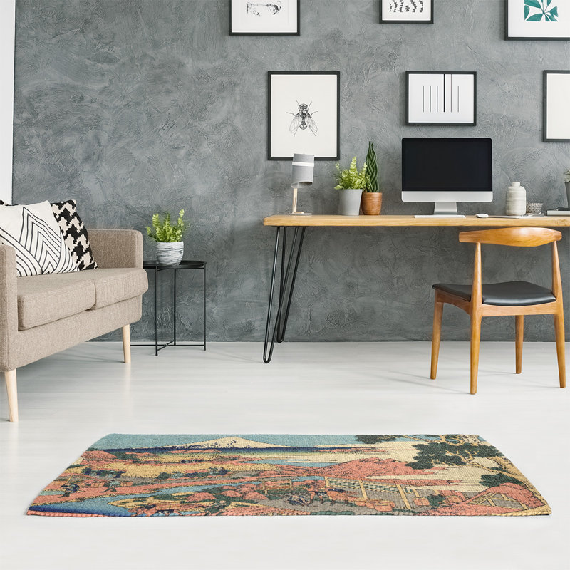 Tapis de plantation rouge/bleu/vert de la plantation de thé katakura, Rectangle 3 pi x 5 pi