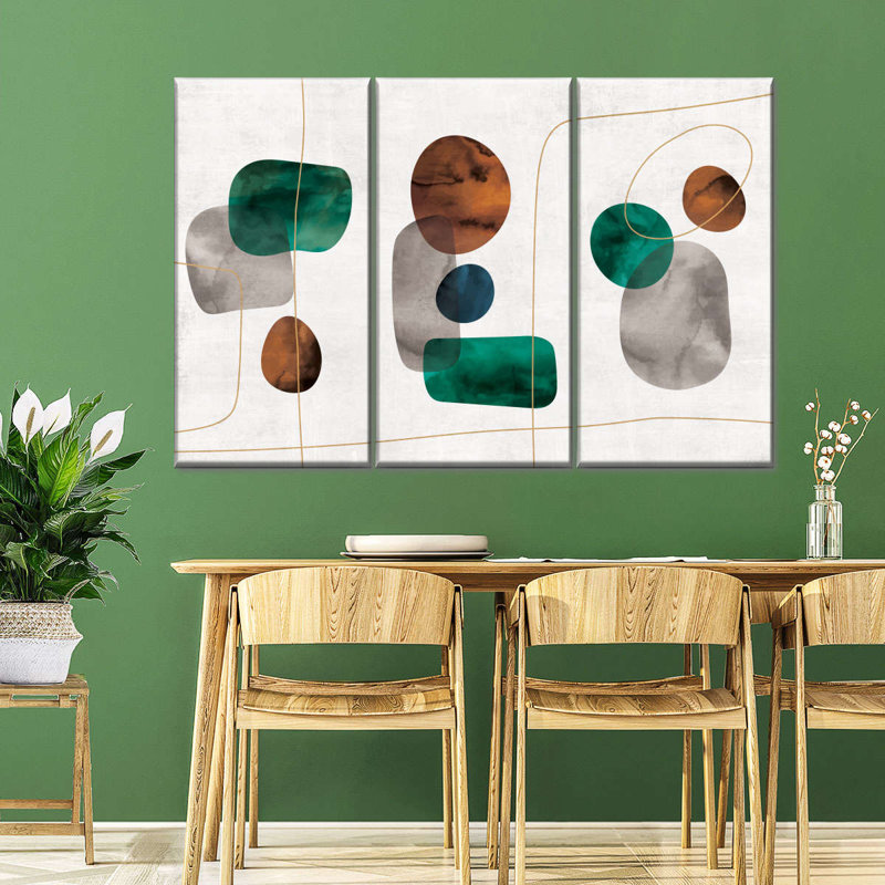 Avery, ensemble de 3 formes abstraites émeraude et ambre sur toile, H 38 po x l 24 po x P 1,25 po
