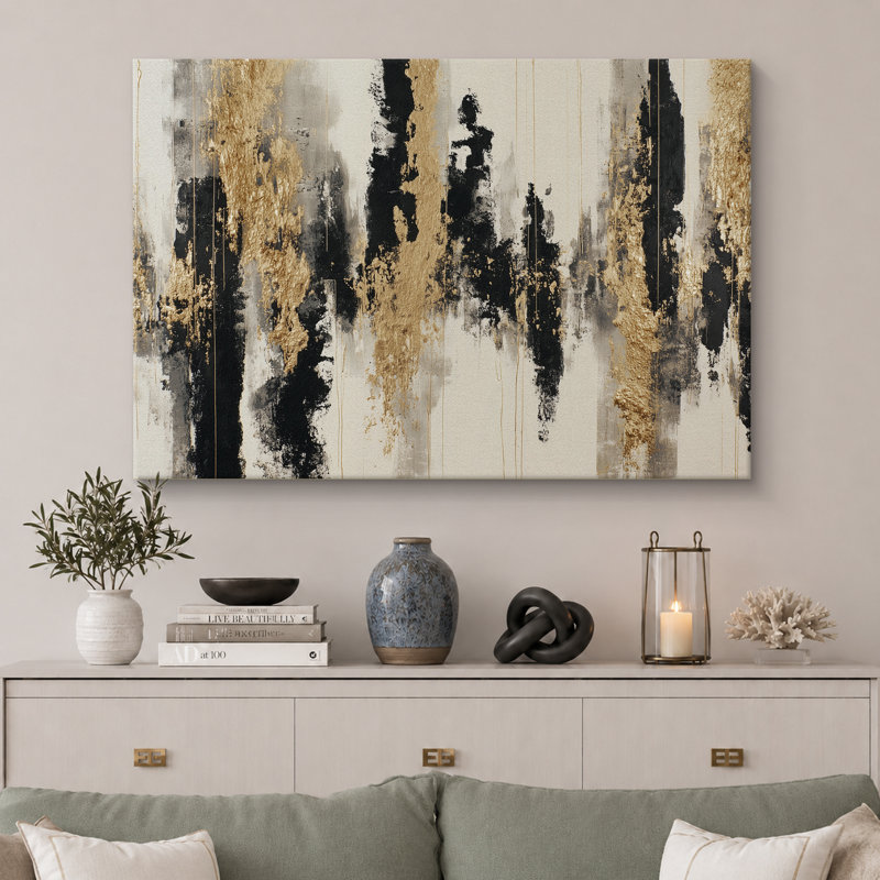 «Black Gold Abstract Design Art», reproduction d'art sur toile encadrée extra large, H 24 po x l 36 po x P 1,5 po