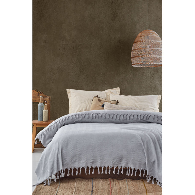 Couvre-lit en mélange de coton Thuan, Gris clair