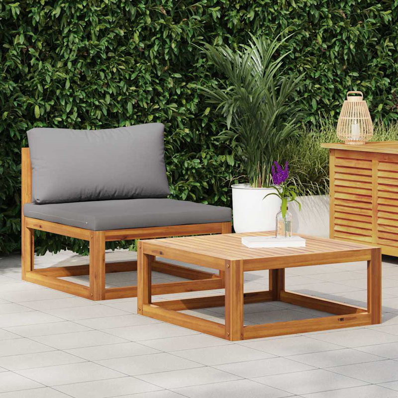 Chaise de patio avec coussins, Gris foncé, Middle sofa + coffee Table