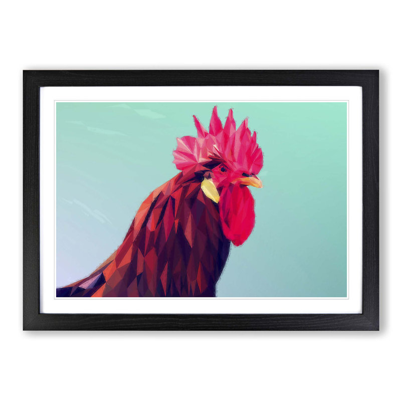 Geometric Rooster in Abstract - Framed Print, Black Framed, 62cm H x 87cm W x 2cm D