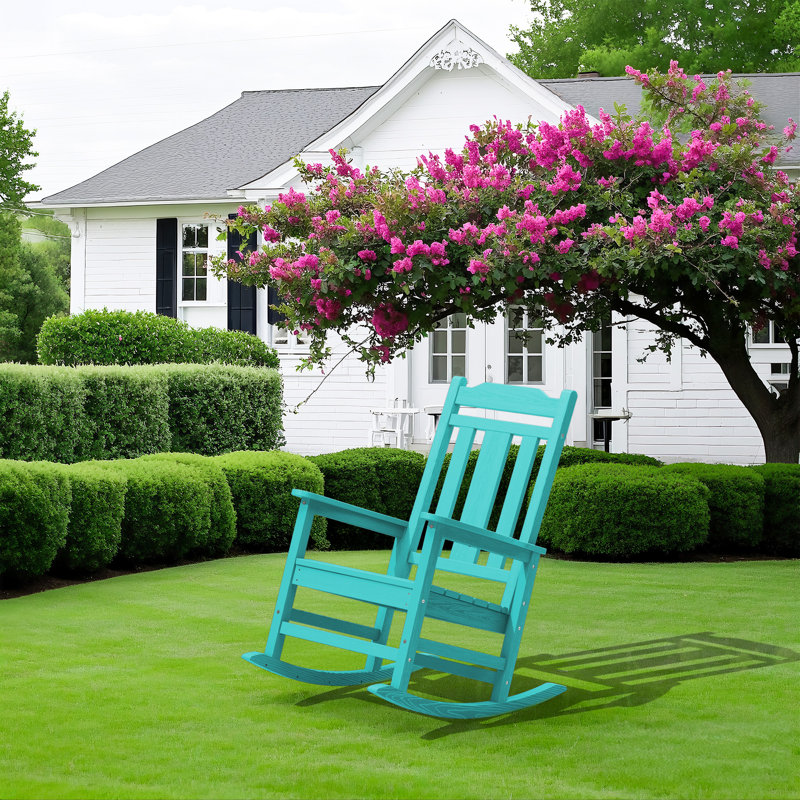 Wolak Oversized High  Density Polyethylene Rocking Adirondack Chair, Peacock Blue