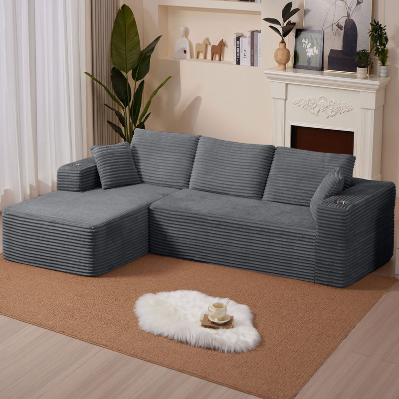 Canapé en L 102,76 po en forme de L avec méridienne Cloudy, Gris