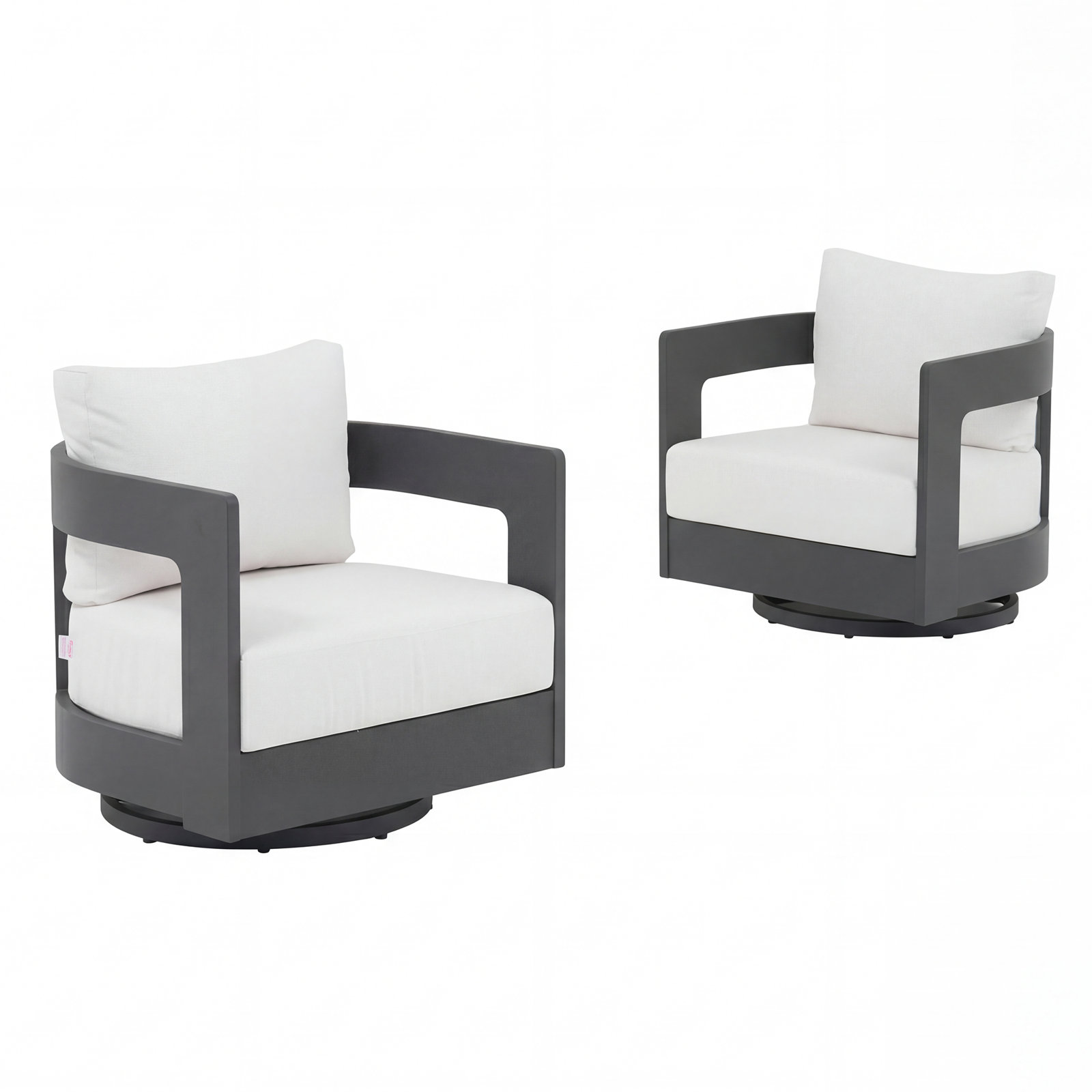 Frances Aluminum Outdoor Swivel Chairs with Sunbrella Cushions (Set of 2), White Cushion/Black Frame