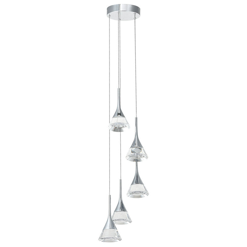 Amalfi 5-Light Height Adjustable ETL Certified Integrated LED Chandelier with Cone Shades, Polished Chrome