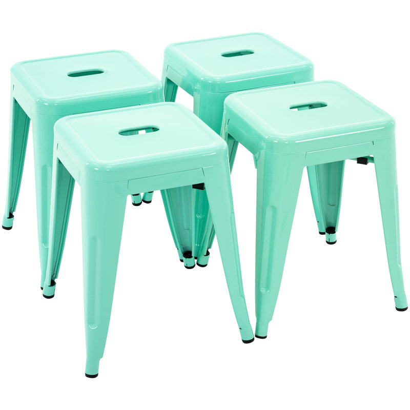 18 Inch Industrial Metal Counter Stools, Stackable Classroom Stools, Backless Metal Dining Chairs For Indoor Outdoor, Kitchen Bar Stools (Set of 4)