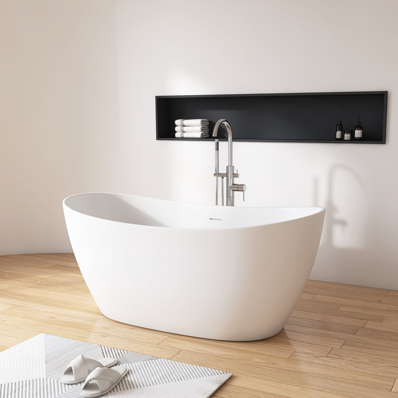 55" X 28" Solid Surface Artificial Stone Freestanding Bathroom Soaking Bathtub