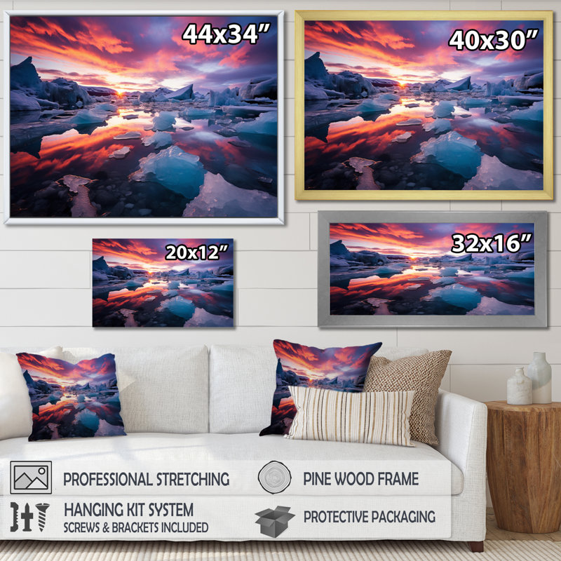 «Ambriehl Glacier Landscape Sunset II», reproduction, H 24 po x l 32 po, Cadre naturel flottant