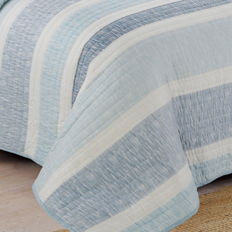 Blue and White Reversible Microfiber Twin Quilt Set