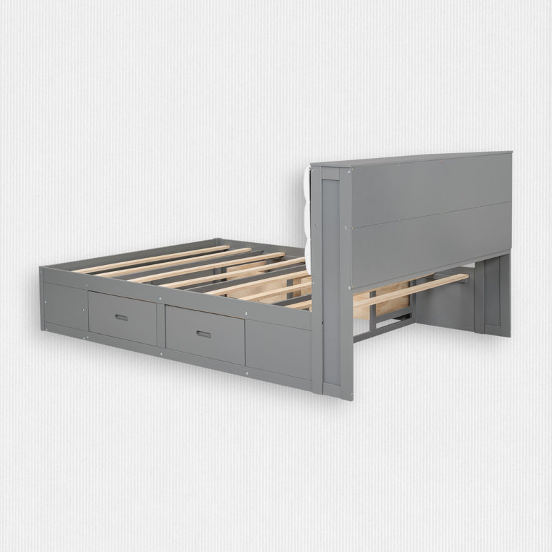 Lit plateforme tapissier Shirae, Gris