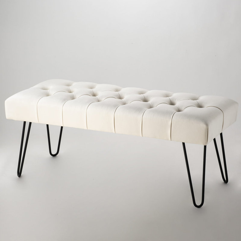 Velvet Upholstered Bench, H40 x W45 x D35cm, White
