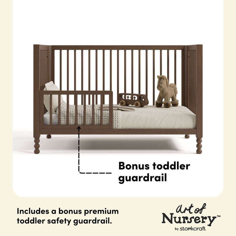 Rio 5-in-1 Convertible Crib with Toddler Guardrail, Hazelnut