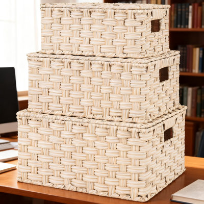 Granny Says, paniers de rangement en osier avec couvercles, ensemble de 3 boîtes de rangement décoratives empilables pour l'organisation à la maison