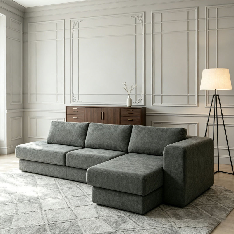 Canapé modulaire en L avec coussins double couche, Gris foncé