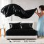 7 draps de luxe en satin noir très grand divisé, texture douce et soyeuse, réduit les frisottis, 1 drap plat, 2 draps-housses, 4 taies d'oreiller froissées, doux pour la peau et les cheveux,
