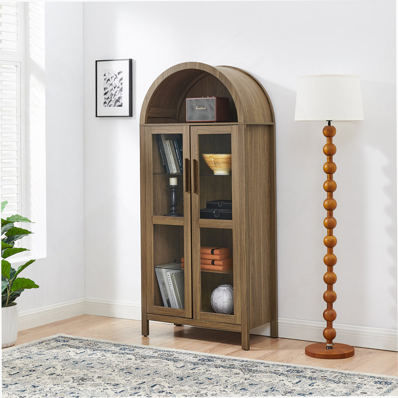 Armoire de rangement arquée avec une lampe, armoire de rangement en bois pour la cuisine, le salon et le bureau, Brun