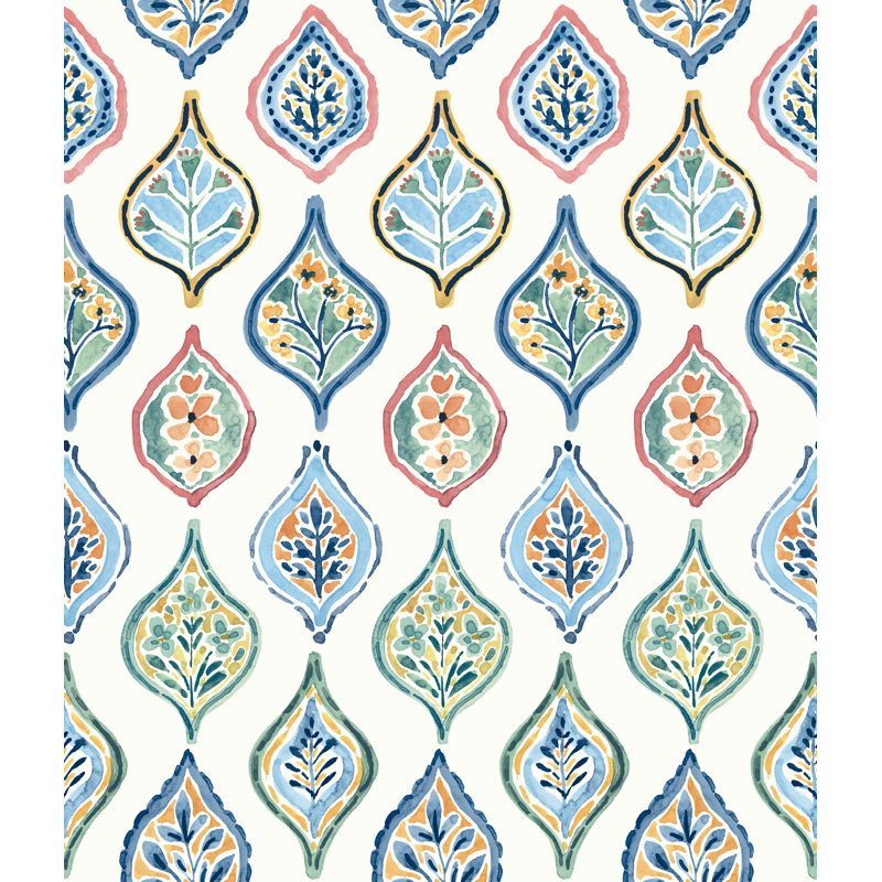 Rouleau de papier peint L 33 pi x l 20,5 po à motif de marché de Bordeaux, Vert / Bleu / Rouge