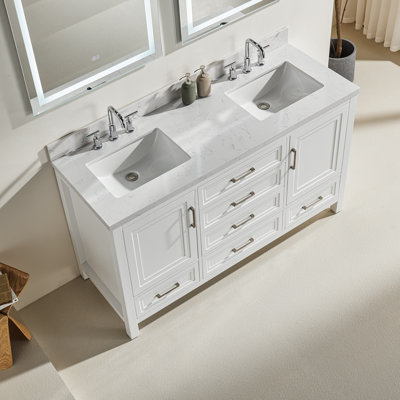 Fully Assembled 60" Freestanding Double Bathroom Damaiya with Marble Top