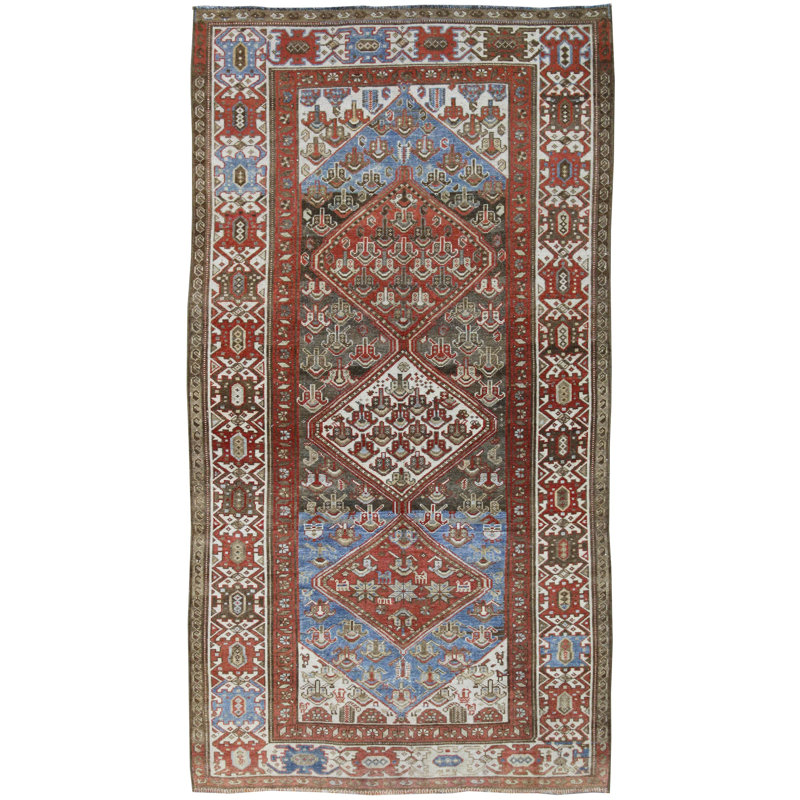 Tapis unique persimmon / bleu / gris foncé 4 pi 3 po x 7 pi 1 po Derband