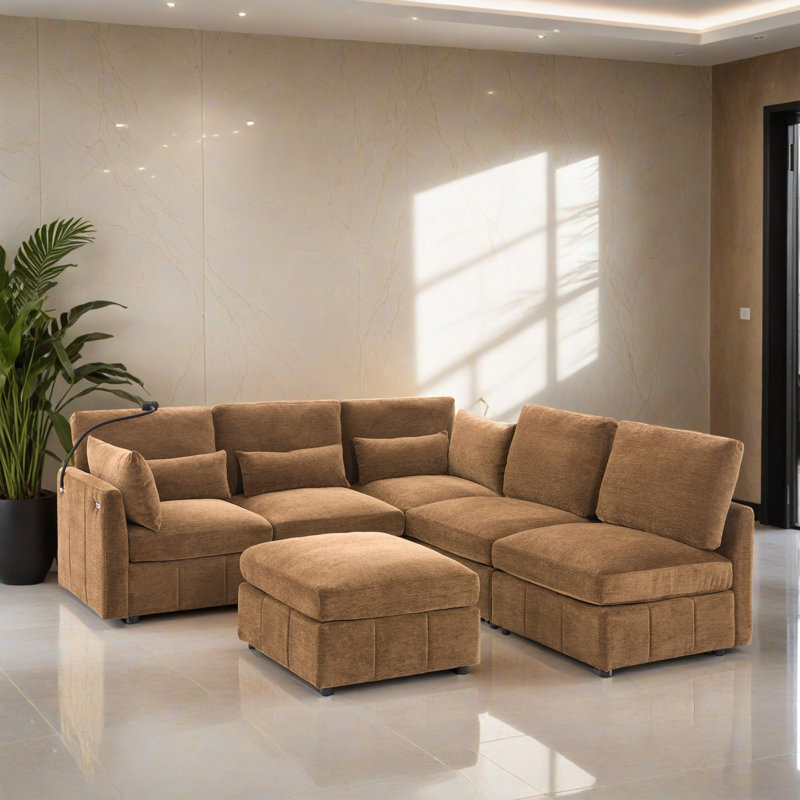 Canapé-lit modulaire 6 pièces pour salon, Chenille brun