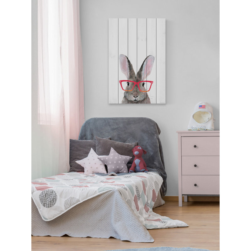 Cryal hippie lapin imprimé sur bois blanc, H 24 po x l 16 po x P 1,5 po