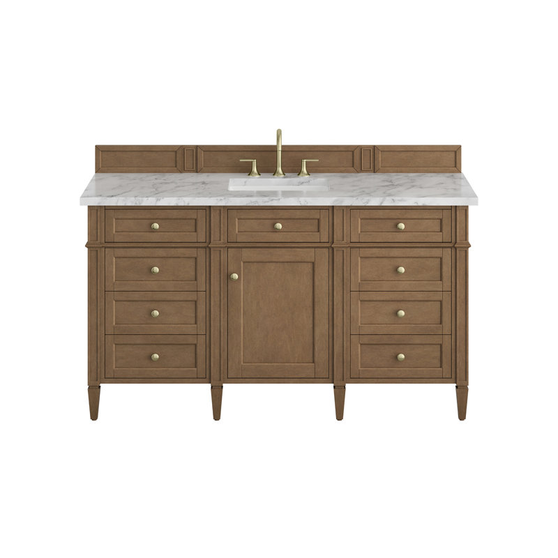 Brittany 60'' W Single Vanity, Carrara White, Saddle Brown, 8" Widespread