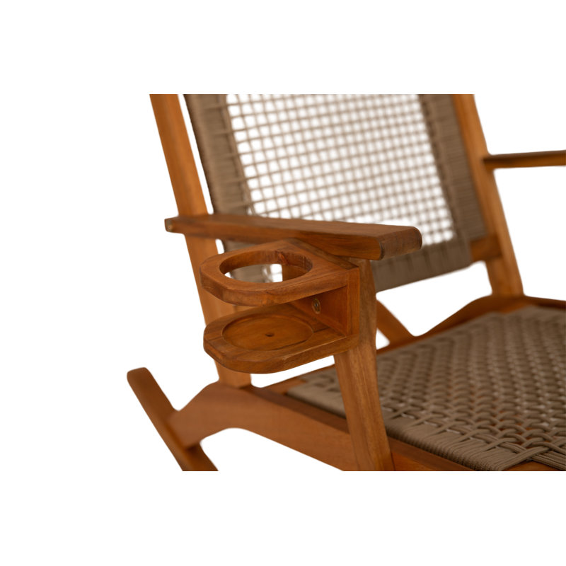 Chaise berçante d'extérieur avec porte-boisson Betsi Vega - Chaise en bois au fini naturel - Utilisation intérieure et extérieure