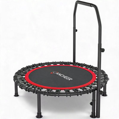 40" Foldable Mini Trampoline,Max Load 450Lbs Indoor Trampoline,With 4 Level Adjustable Foam Handle And Resistance Bands,Adult Exercise Trampoline For Home, Garden, And Gym
