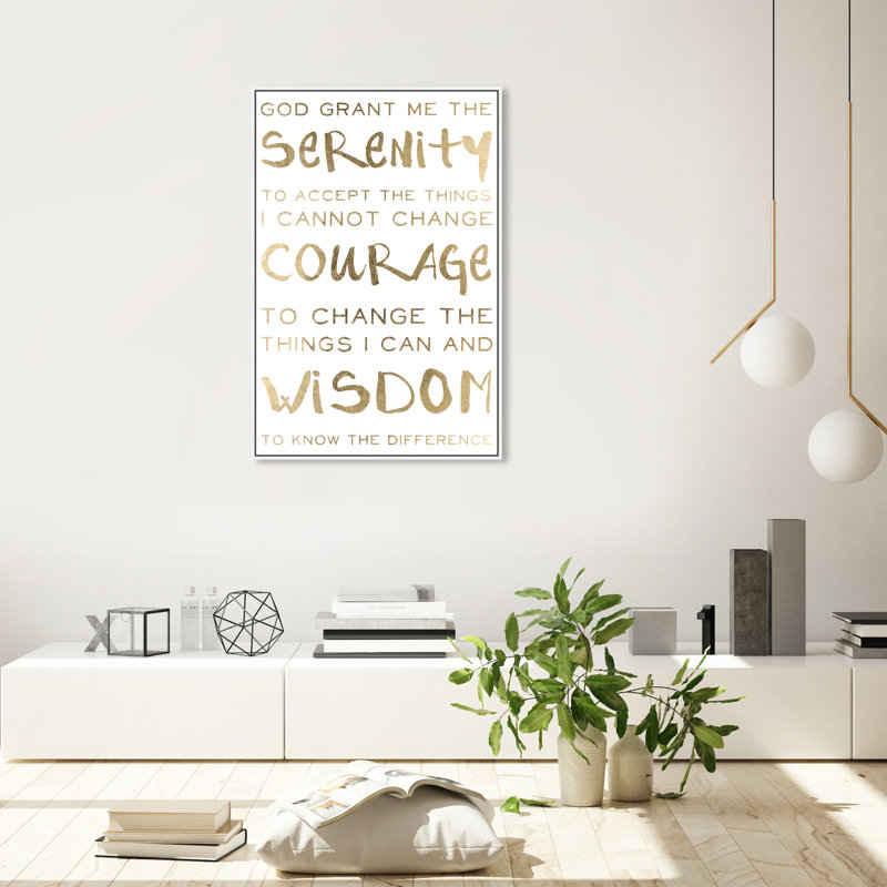 Serenity " Serenity Prayer And Courage Motivation ", White Framed, 37" H x 25" W