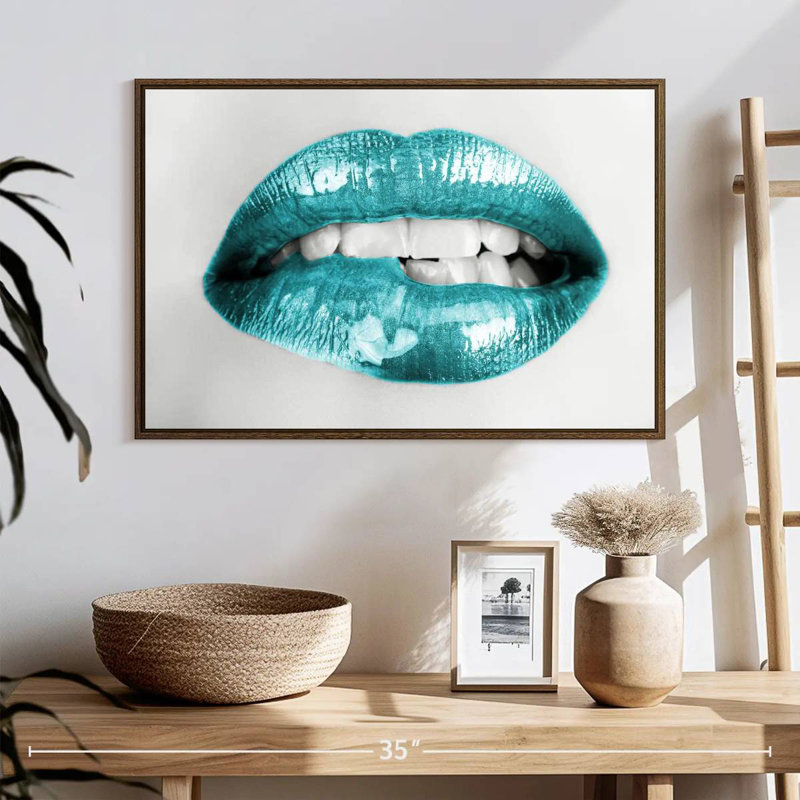 Bouche à lèvres, 25 po x 17 po, Cadre flottant noyer
