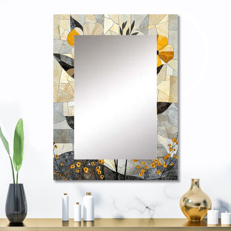 Fleur d'été en mosaïque sur un désert gris Blossom III - fleurs, miroir mural moderne, art mural, 32 po x 24 po