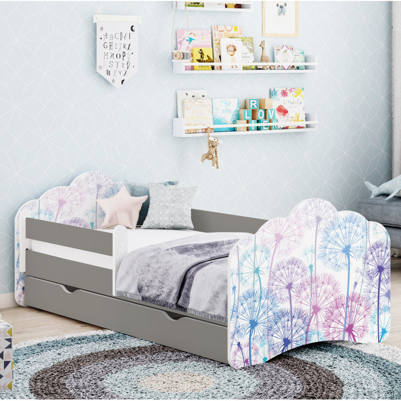 Racine European Toddler Bed Frame with Drawers, Dark Grey, 56.5 x 70 x 140cm
