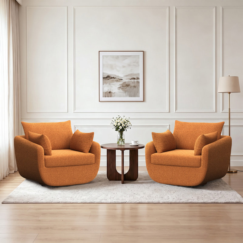 Fauteuil demi-tonneau pivotant rembourré de 40 po de largeur avec coussin amovible et 2 coussins, Cari