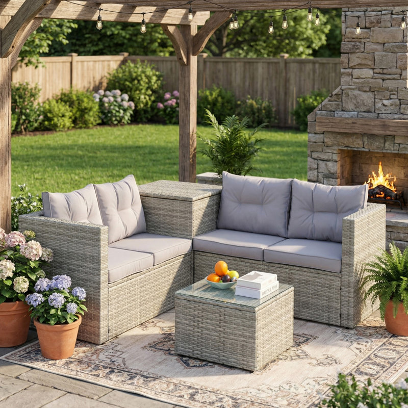 Ensemble de conversation pour canapé modulaire en osier avec boîte de rangement