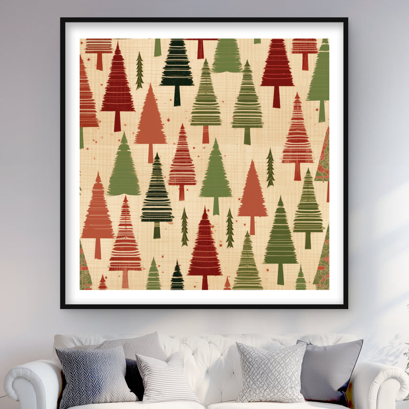 Motif de sapin de Noël - imprimé turquoise encadré