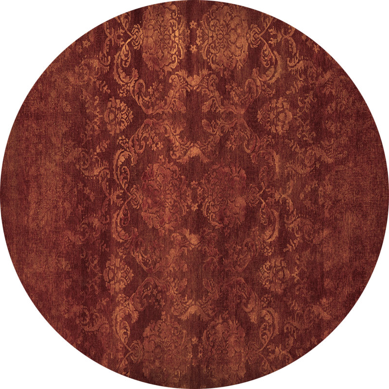 Tapis en laine / polyester tissé à la machine de couleur unie rouge foncé Junayah, Rond 3 pi