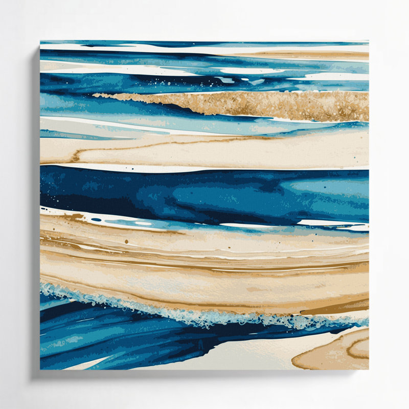 Toile horizontale à rayures horizontales bleu océan et sable beige, H 12 po x l 12 po