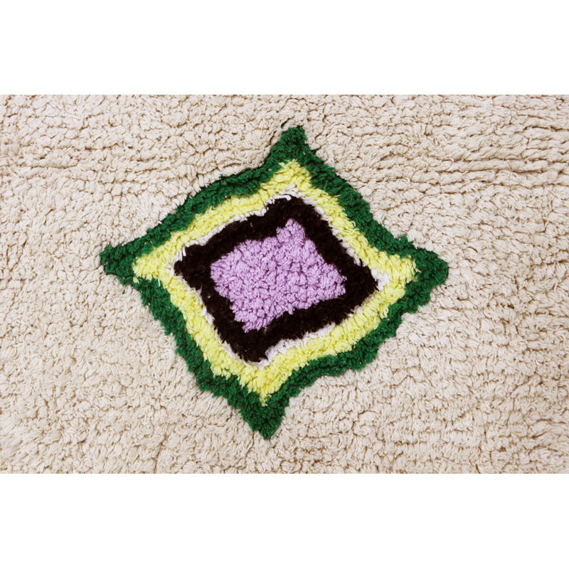 Handmade Ivory Cotton Wool Tufted Diamond Area Rug