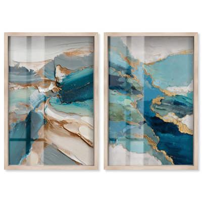 Décoration de salon Gilded Coastal Whispers Duo Shadowbox par Art Remedy, cadre blond, 24 x 36