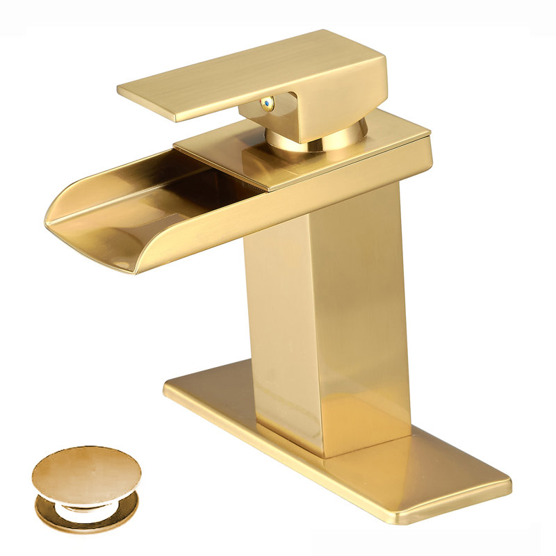 Single-handle Bathroom Faucet with Drain Assembly, Brushed Gold