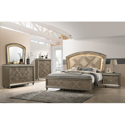 Malbork Gold LED Upholstered Panel Bedroom Set Special 3 Bed Dresser Mirror -  Darby Home Co, 21F3FACD6ED54ABDB80E817B41B7D753