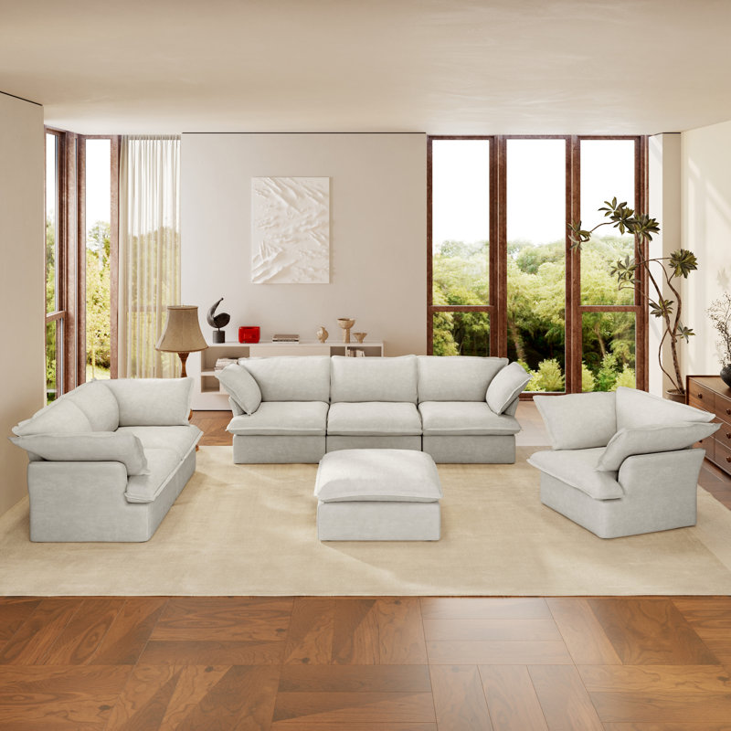 Canapé modulaire modulaire 4 pièces 4 pièces, Mélange de lin de couleur naturelle, Beige