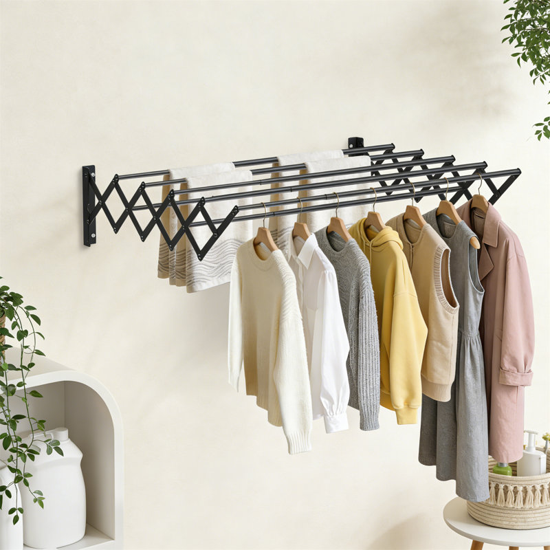 Metal Foldable Wall-Mounted Drying Rack, Black