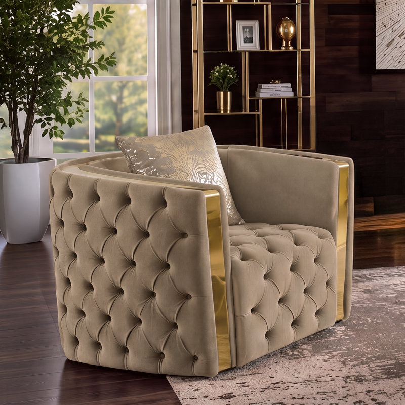 Fauteuil en velours 43,6 po Doruk, Velours taupe