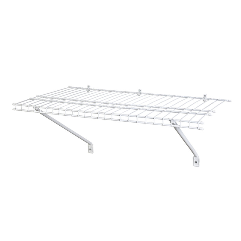 White Wire Shelf Kit 1 Tier Shelving Unit for Wardrobe or Utility Storage, 35cm H x 61cm W x 91cm D