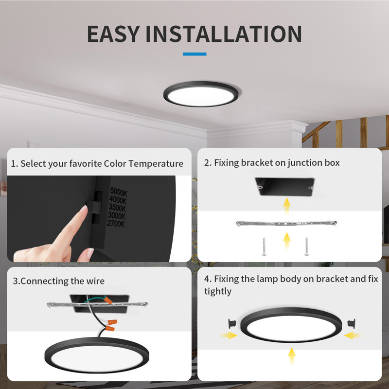 12 Inch Round Black Ceiling Light, 25W 120V 5CCT Dimmable Slim LED Ceiling Light, Close to Ceiling Light Fixtures for Bedroom, Kitchen, Hallway, Laundry