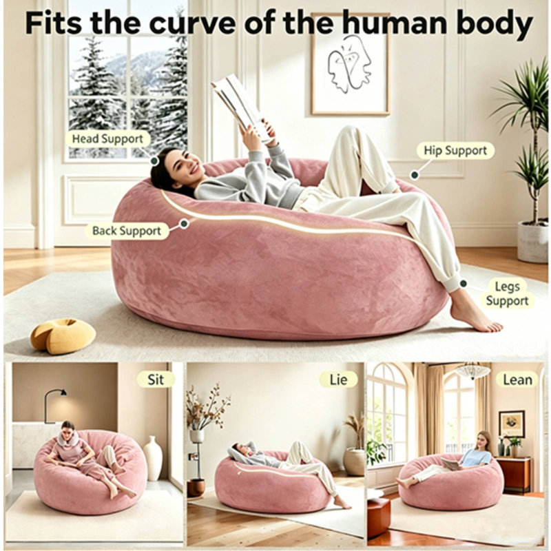 6FT Large Bean Bag Chair for Adults,Bean Bag Sofa Lounge Chair Shredded Memory Foam Filled with Removable and Machine Washable Cover,Compressed Packaging