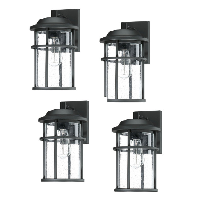 Schlegel Black/Clear Seeded Glass Outdoor Wall Lantern, 13.2" H x 7.55" W x 9.6" D